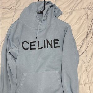 Celine Light Blue Crewneck Hoodie with Black Logo
